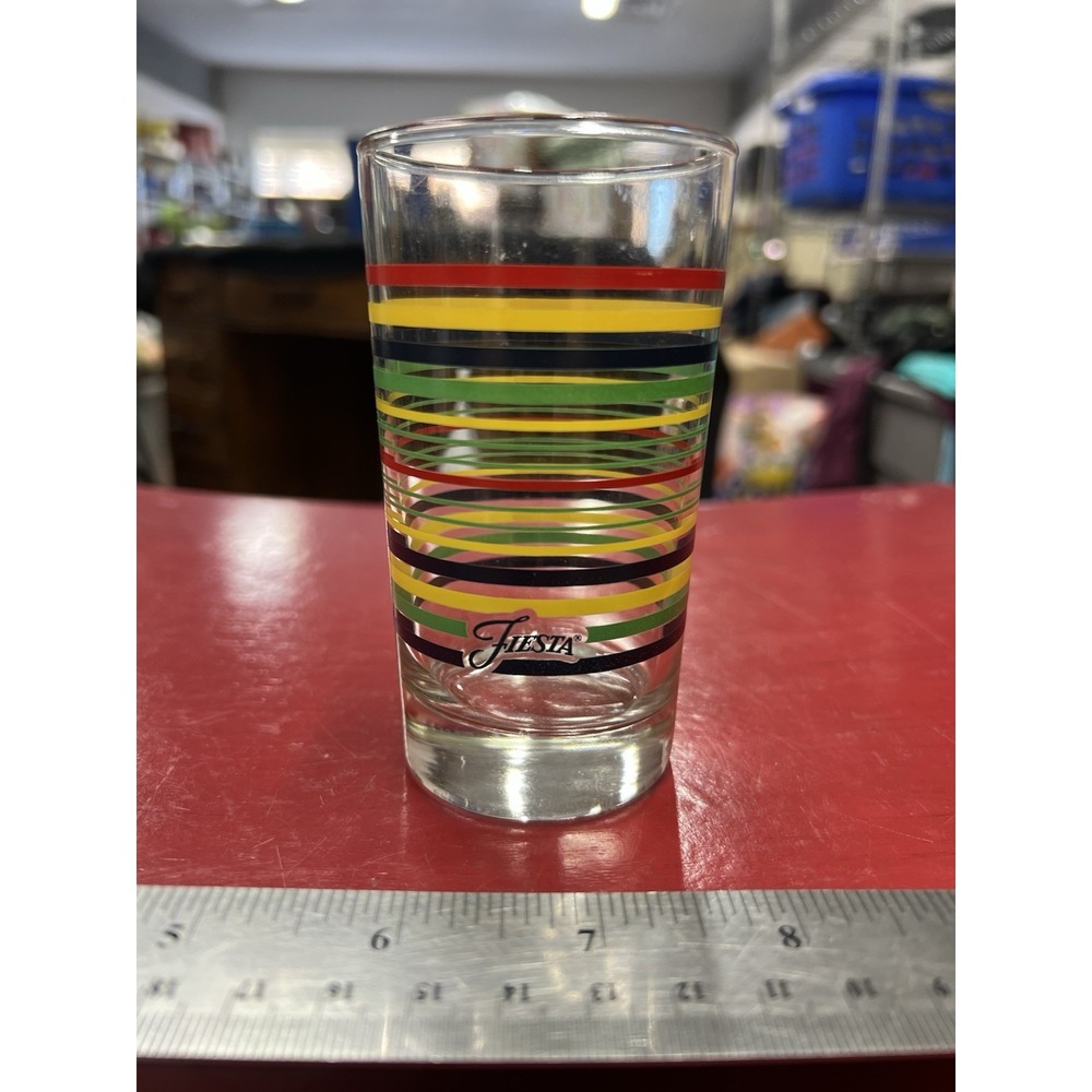 Fiesta Glasses Homer‎ Laughlin Red Green Yellow Dark Blue Stripes 7oz